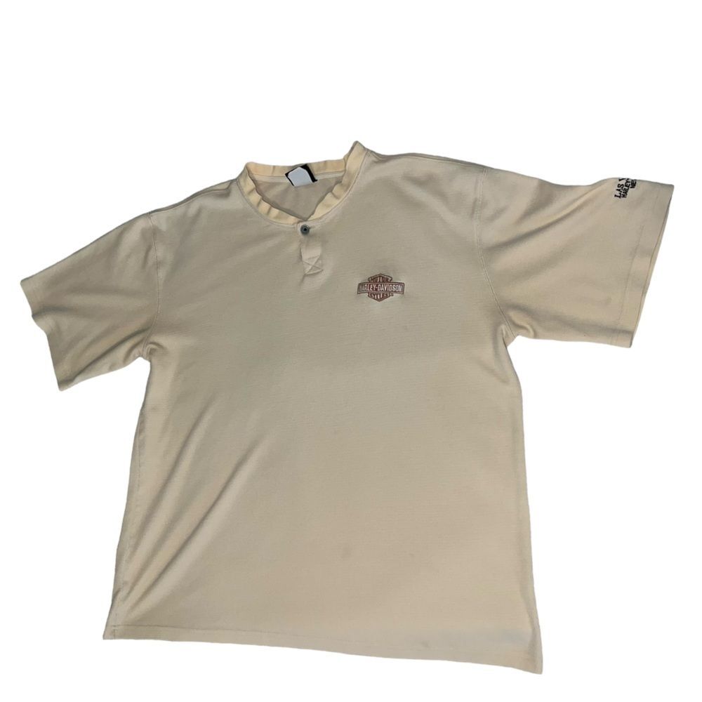 Vintage Harley Davidson Las Vegas Short Sleeve Henley Crew Shirt 2XL Pale Yellow